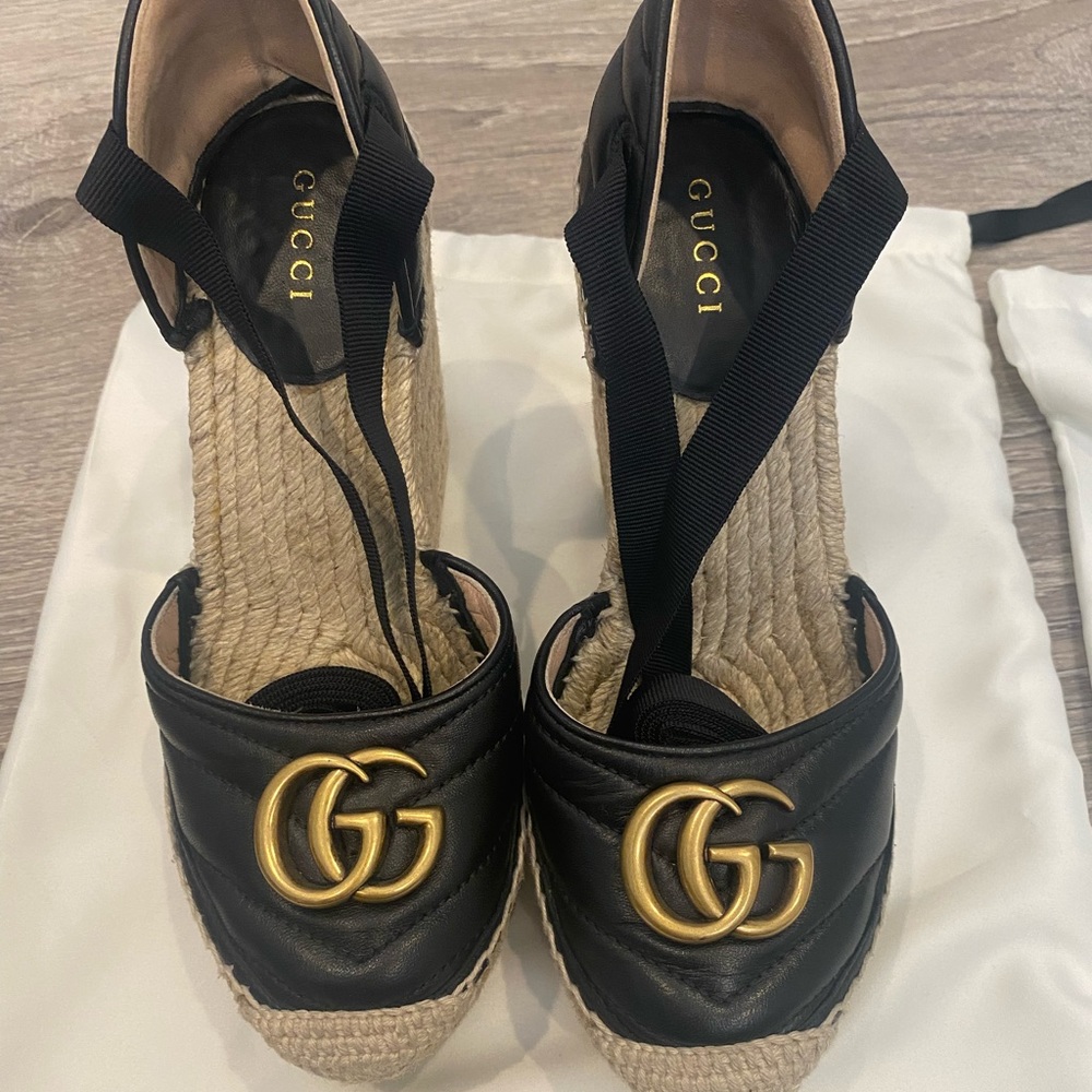 GUCCI Leather platform espadrille